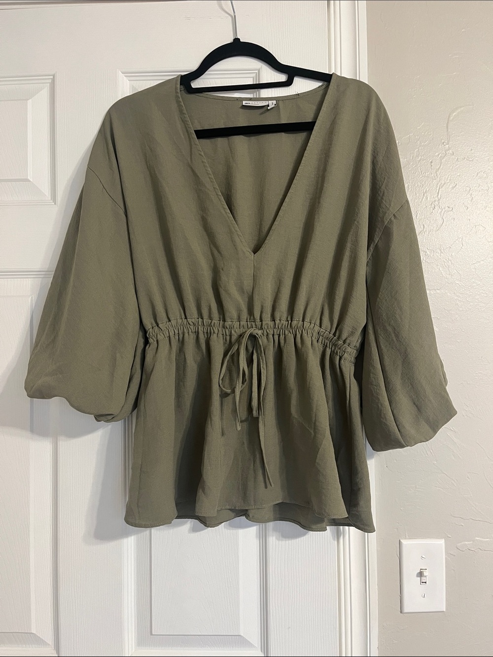 ASOS Olive Drawstring V-Neck Peplum Blouse